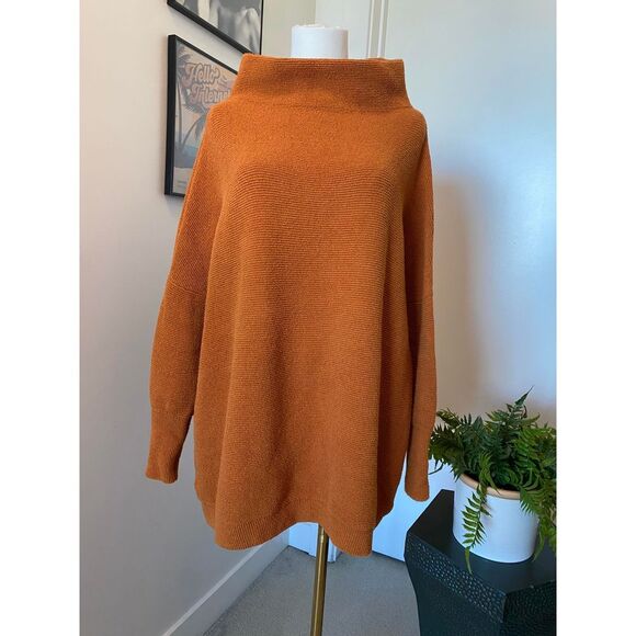 Oversized Turtleneck Sweater Ribbed Knit Cozy Fall Winter Orange Pullover - Picture 1 of 7